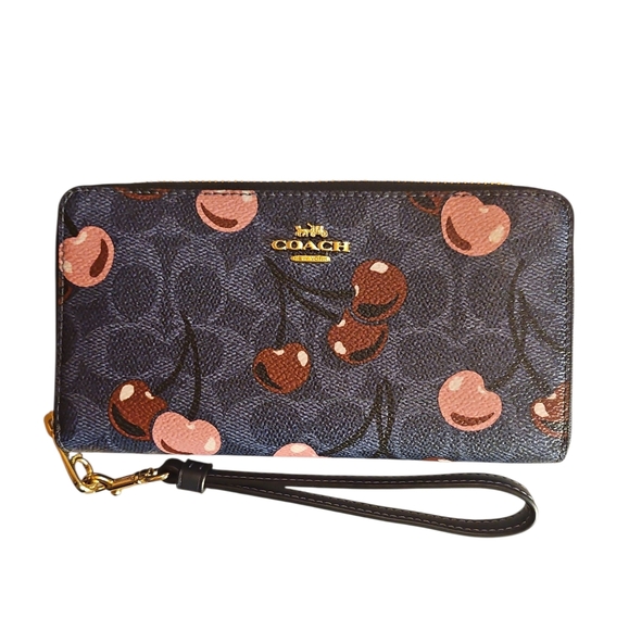 Coach Navy Cherry Pattern Wristlet - Picture 1 of 3